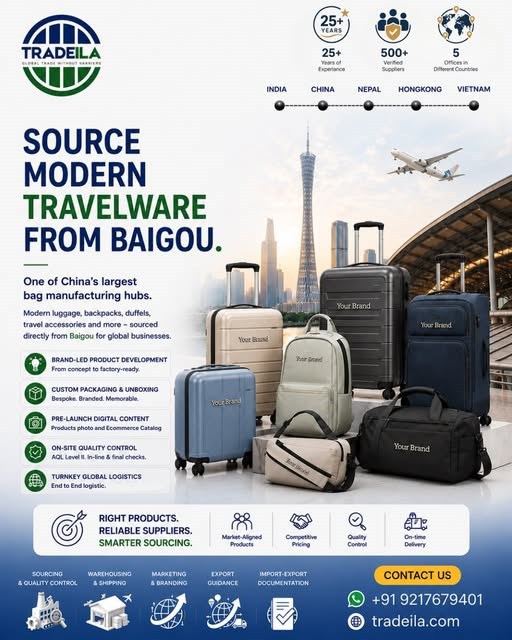 Source Smarter. Build Better. Go Global. Looking to source modern travelware, luggage, backpacks, duffels & travel accessories directly from China? Tradeila connects you with verified suppliers, quality control, and end-to-end global logistics.